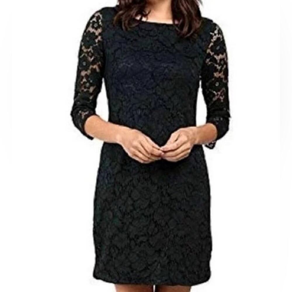 Vince Camuto Lace Sheath Dress Black 3/4 Sleeve VC5M9871